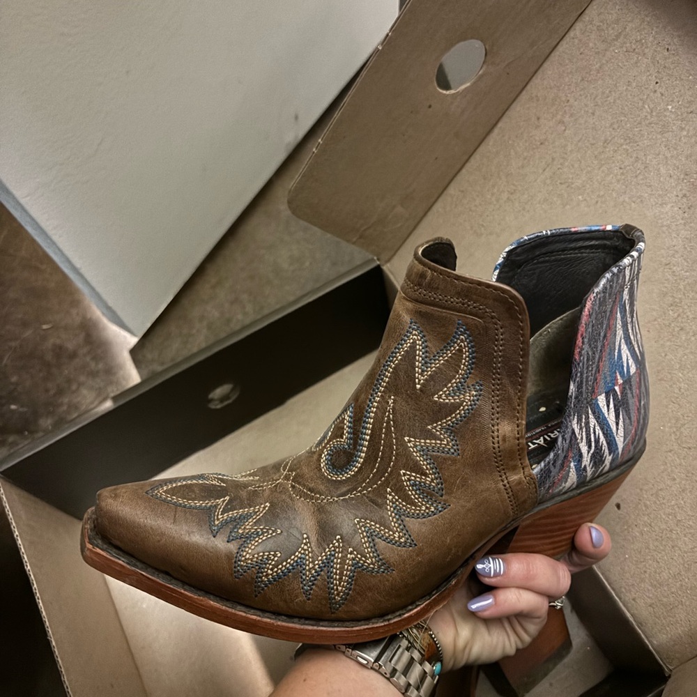Ariat Brown Ankle Boots with Blue and Gray Accents